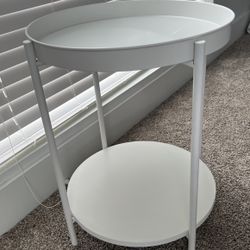 White Metal & Wood Side Table 