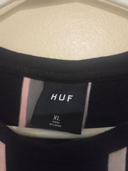 HUF T-Shirt XL Black with Pink Stripes