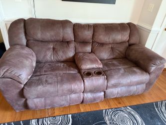 Brown suede couch reclining loveseat