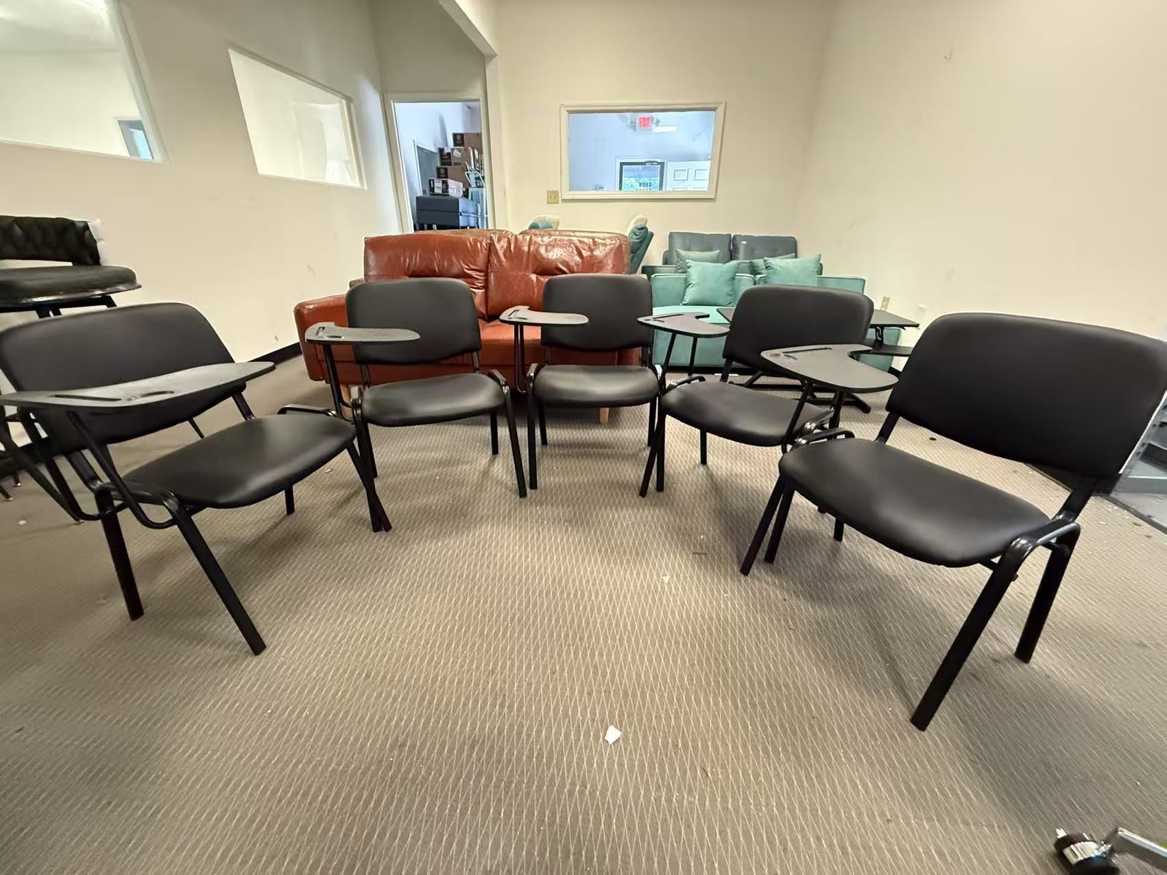 New Black Tablet Arm Chairs Set of 5, PU Comfort Office Waiting Room Guest chair
