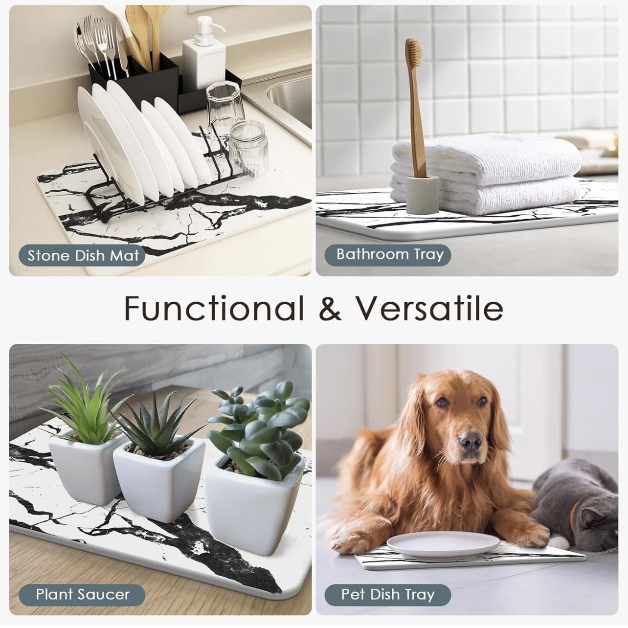 New! Elegant Super-absorbent Stone Drying Mat For Dishes Or Bath