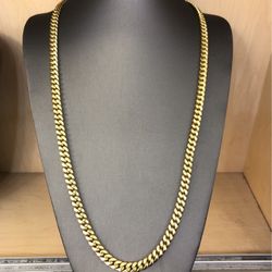 10k Yellow Gold Hallow Cuban Link Chain 30” Long