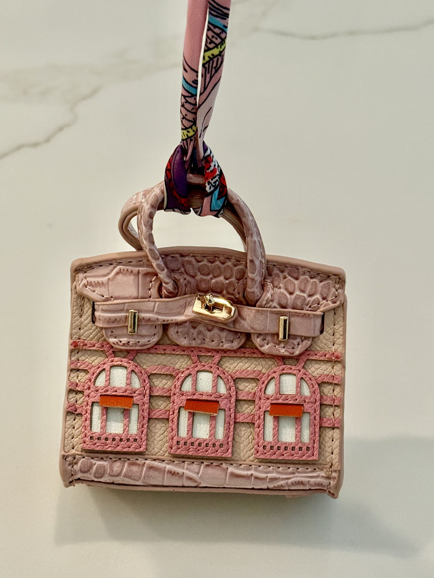 Mini Pink House Small leather Bag Headphone Bag or bag charm