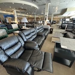 Black Leather 3pc Sectional Recliners 