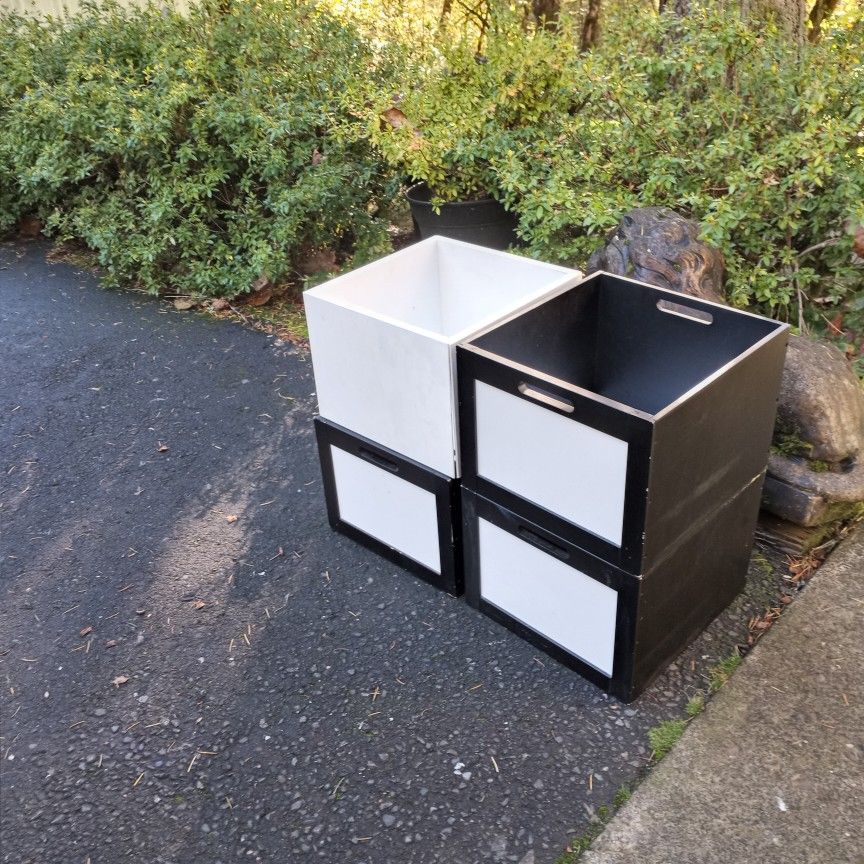 4 Wood Boxes Crates Bins