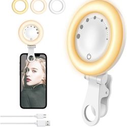 Selfie Clip-on Ring Light, Rechargeable 60 LED Makeup Light with 3 Light Modes, 135° Rotation, Adjustable Brightness, Ring Light for Phone for Tablet 