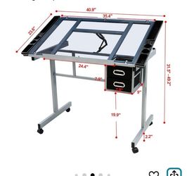 Yaheetech Drawing Desk Adjustable Glass Drafting Study Table