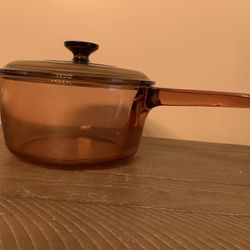 Vintage VISIONS CORNING WARE 2.5L Amber Pyrex Cooking Pot with Lid