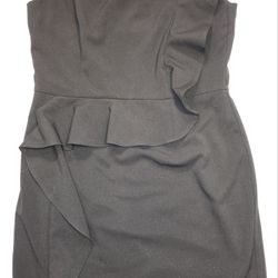 NWOT Womens sz 14 Black Calvin Klein Sleeveless Sheath Dress w Shoulder & Skirt Ruffle
