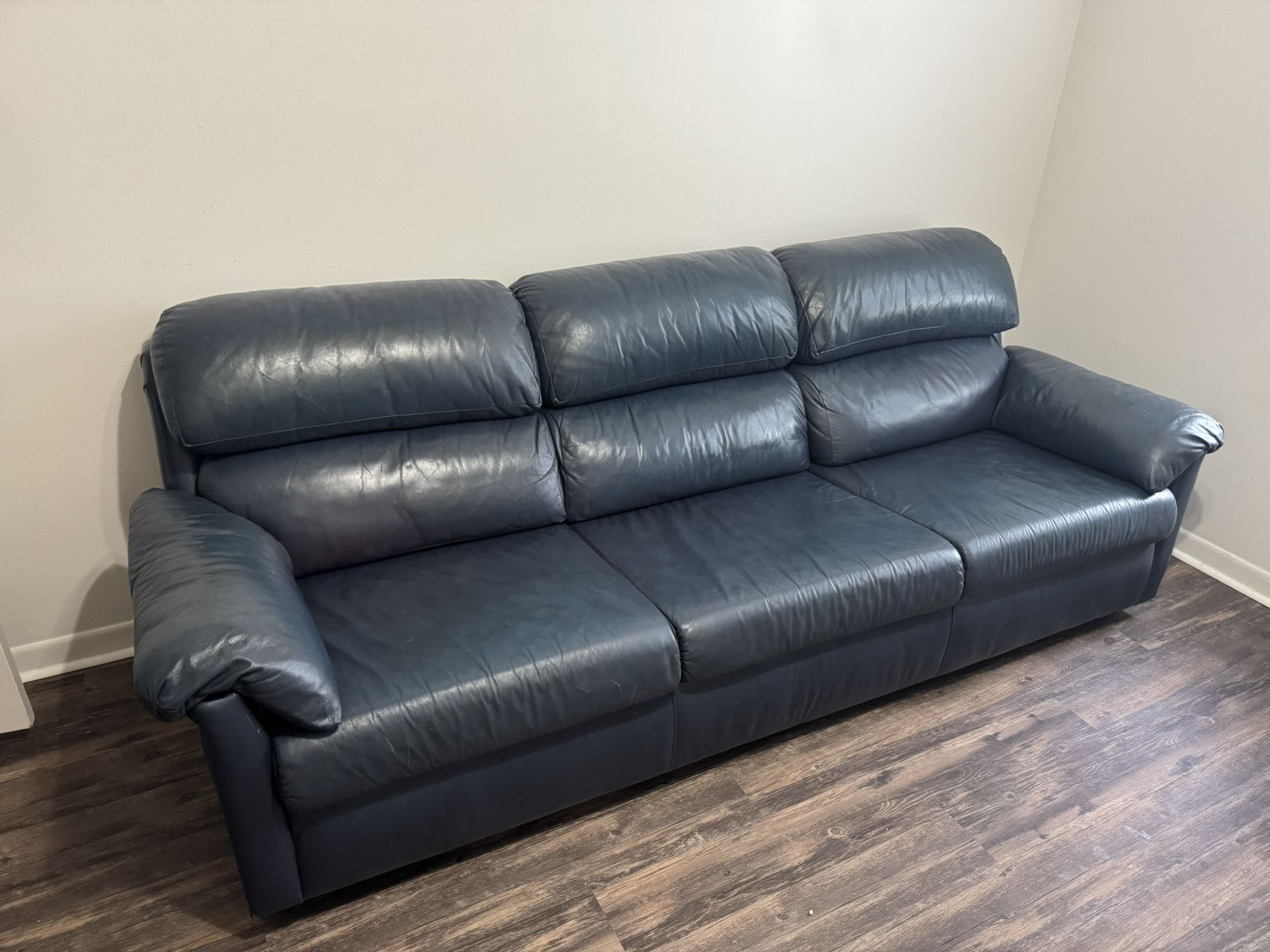 Navy Blue Leather Couch