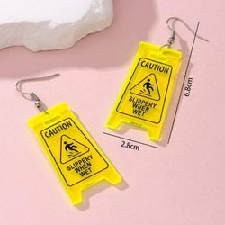  Yellow Caution, Sign Earrings