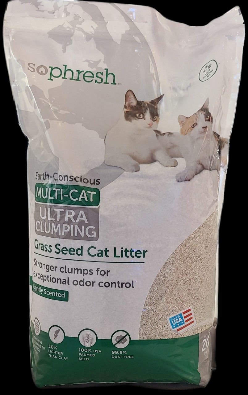 Sophresh Multi-Cat Ultra Clumping Grass Seed Cat Litter Earth-conscious Lightly Scented Light Air Meadow 20lbs