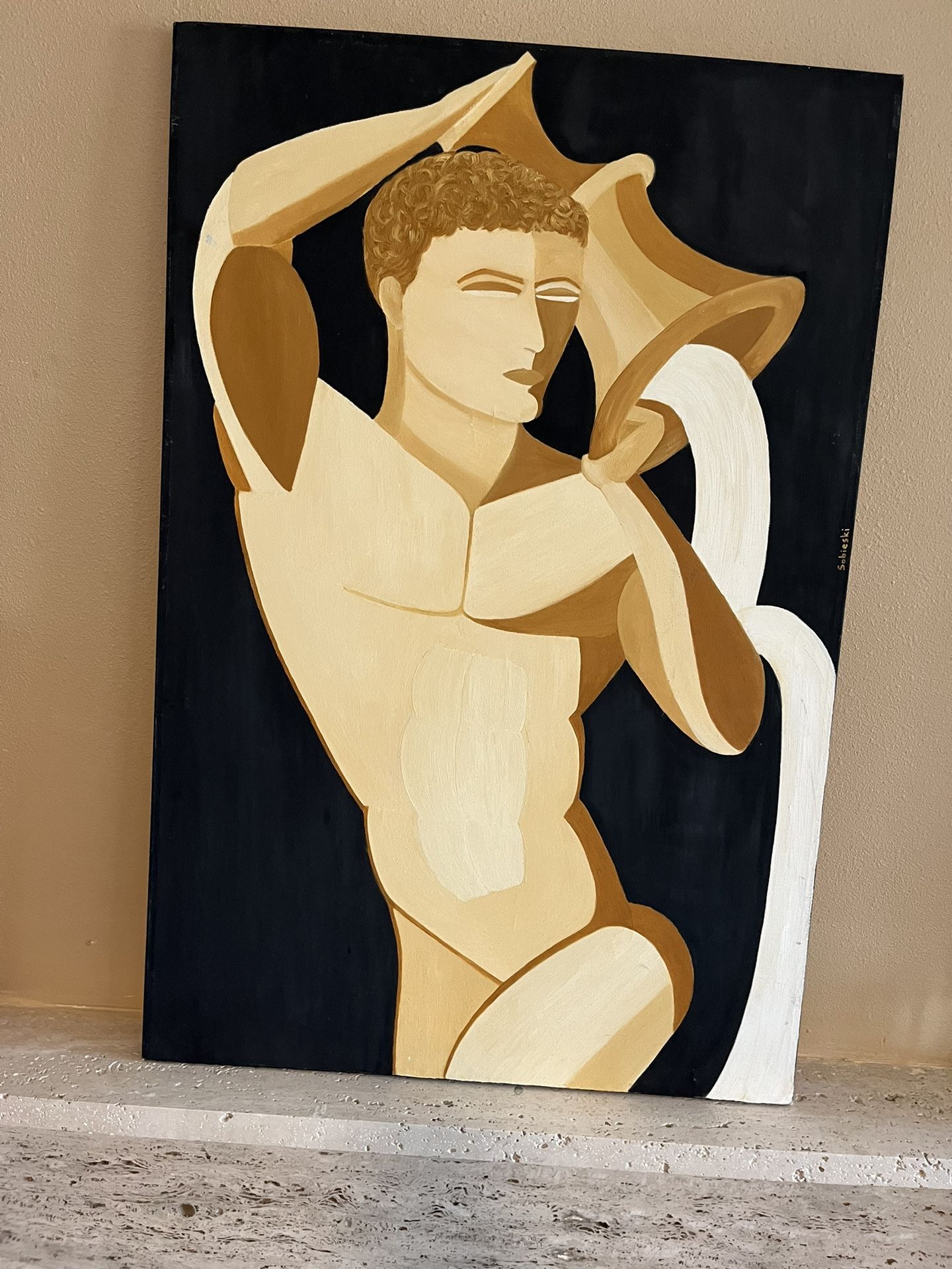 Original Wall Art Acrylic Painting Male Nude Signed Sobieski Titled FLOW On Stretched Canvas