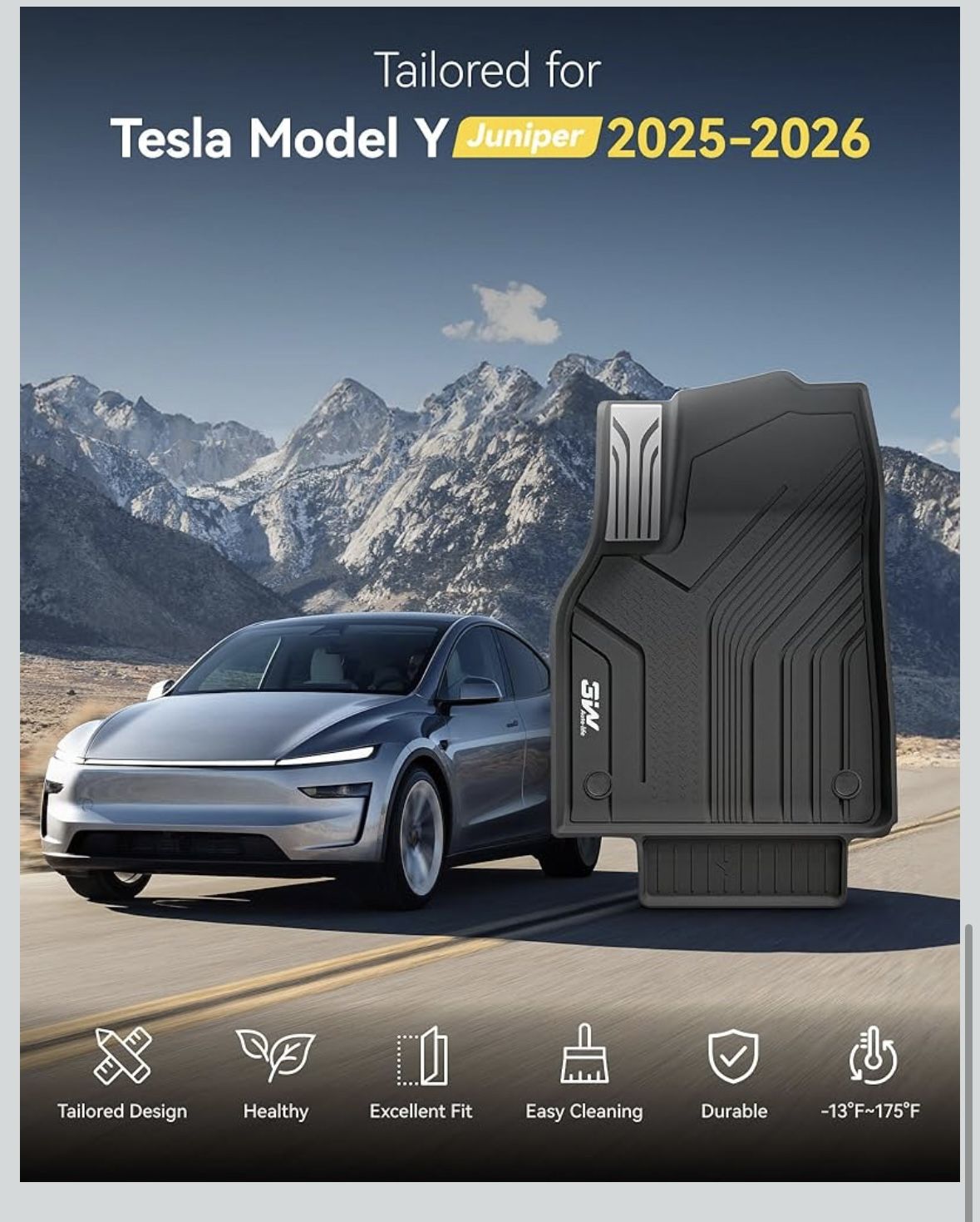 3W Floor Mats Fit for Tesla New Model Y 2025 2026 Juniper, TPE All Weather Custom Fit Floor Liner for Juniper Model Y Accessories 1st and 2nd Row Car