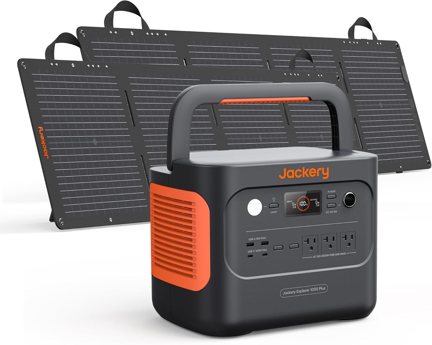 NEW - Jackery Solar Generator 1000 Plus with 2x100W Mini Solar Panels, 1264Wh Portable Power Station with Bifacial Solar Panels, 2000W Output Backup P