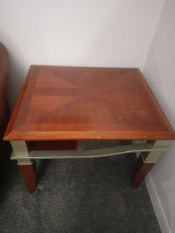 Wooden Coffee Table with glass top. And 2 End tables