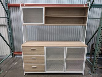 Wood and White Metal Storage cabinet