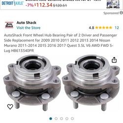 NEW AutoShack Front Wheel Hub Bearing Pair of 2 Driver and Passenger Side Replacement for 2009 2010 2011 2012 2013 2014 Nissan Murano 2011-2014 2015 2
