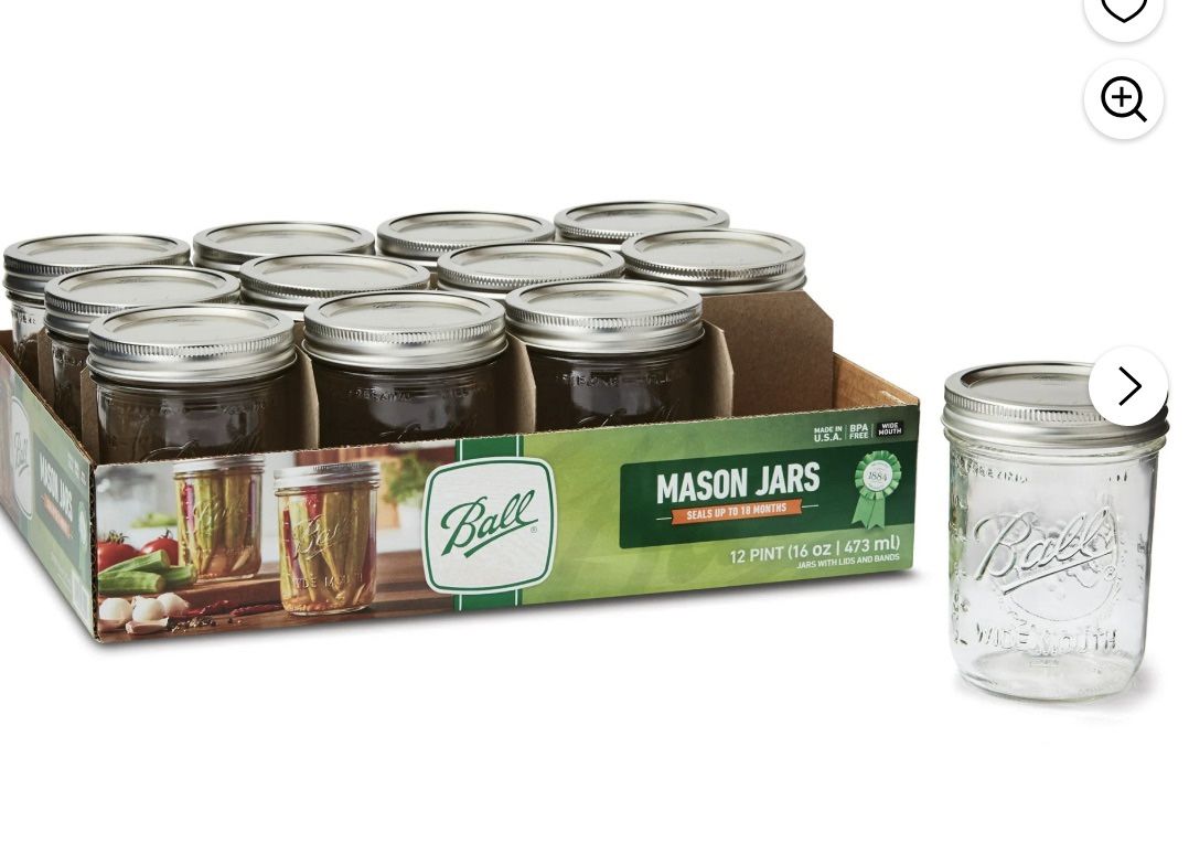 Ball, Glass Mason Jars with Lids & Bands, Wide Mouth, Clear, 16 oz, 12 Count