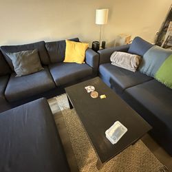 Couch, loveseat, ottoman, cushions, coffee table