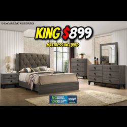 4pcs King  Grey Bedroom Set With Ortho Mattress Included!!