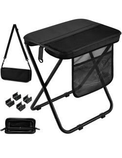 16" Extra Tall Portable Folding Stool, Collapsible Backpack Stool with 3 Side Pockets and Shoulder Strap, Lightweight Foldable Camping Chair for Outdo