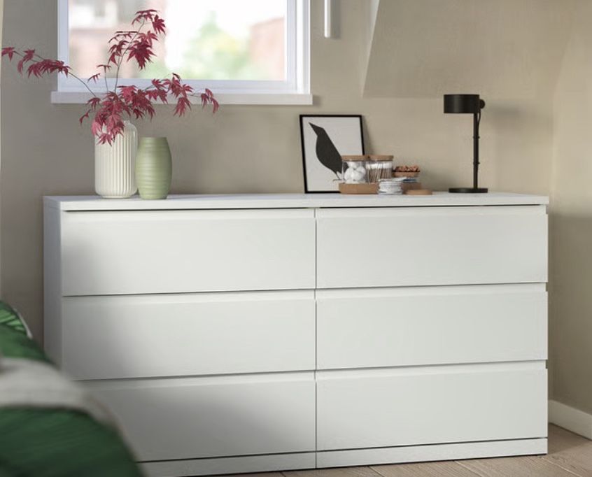Almost New - White Dresser – 6 Spacious Drawers
