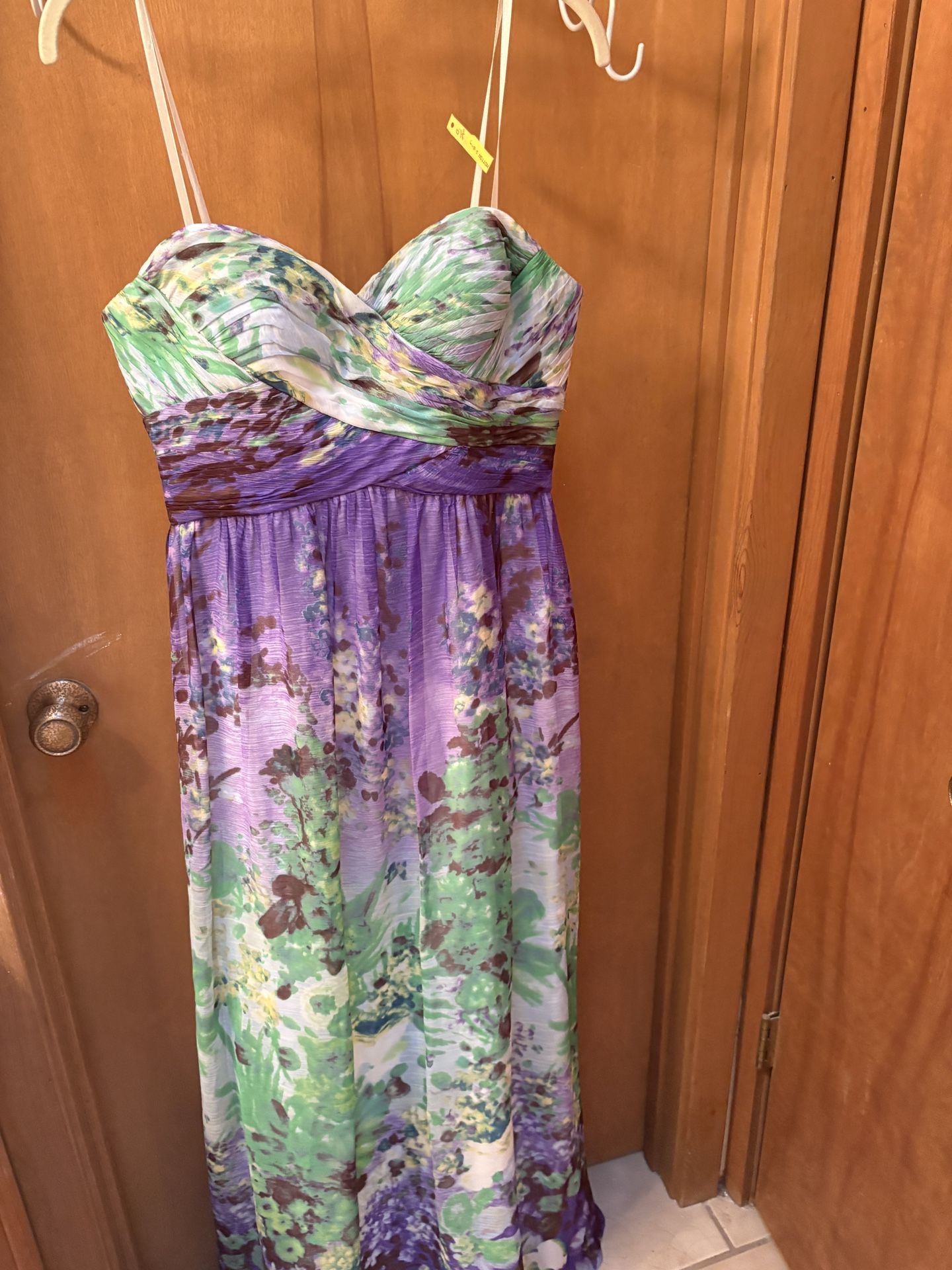 Aidan Mattox Purple Flowers Watercolor Dress Size 12 100% Silk