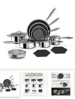 NEW SnowClad Nonstick Pots And Pans Set, 14 Piece Hybrid Hex Non Stick Stainless Steel