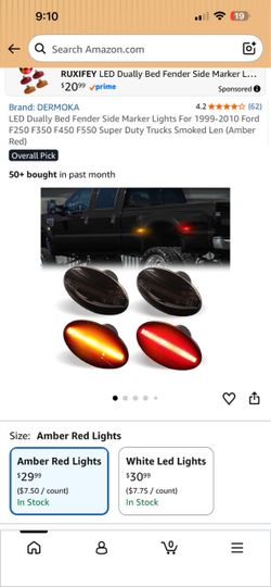 LED Dually Bed Fender Side Marker Lights For 1(contact info removed) Ford F250 F350 F450 F550 Super Duty Trucks Smoked Len (Amber Red)