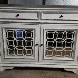 White Distressed Buffet and Side Table