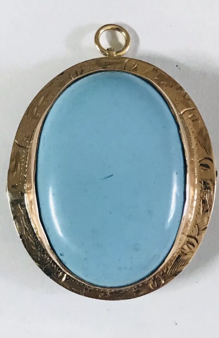 Vintage Antique Natural Persian Turquoise 22.6 Carats, Pendant, Brooch, 10K Yellow Gold