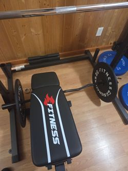 Olympic weights with rack and bench