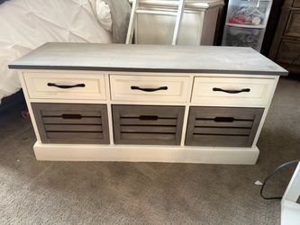 Farmhouse Storage Bench with 3 Drawers & 3 Baskets