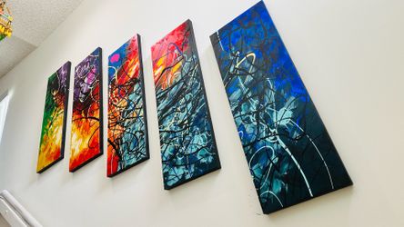 Wieco Art 5 Panels Abstract Heart Oil Paintings Reproduction on Canvas Wall Art Decor Ready to Hang for Home Office Decorations Extra Large Modern 100