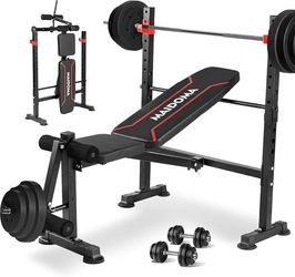 Foldable 750LBS Weight Bench Set, Adjustable Workout Bench Set for Home Gym Exercise with Leg Extension and Squat Rack, Bench Press Set for Men & Wome