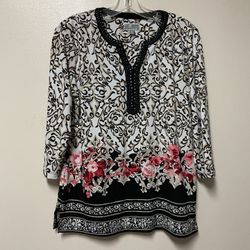 Women’s JM COLLECTION Polyester/Spandex 3/4 Sleeve Print Pull Over Top… Size Petite Medium