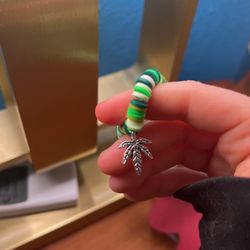 Green Bracelet With Leaf Charm  