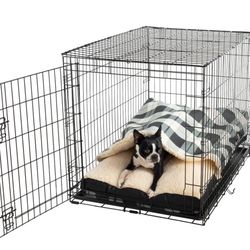 Small Double Door Dog black metal cage crate foldable 18x24