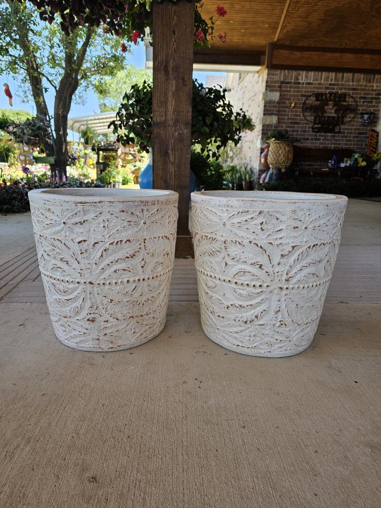 White Flower Clay Pots . (Planters) Plants, Pottery, Talavera $65 cada una.