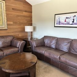 Leather Sofa 90” and Loveseat 68”, Chocolate Brown, 