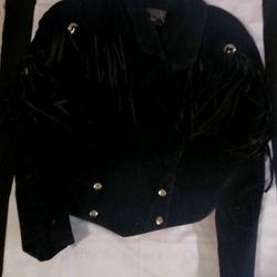 Women's Medium Black Leather Fringe Jacket