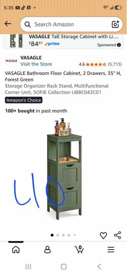 VASAGLE Bathroom Floor Cabinet Forest Green