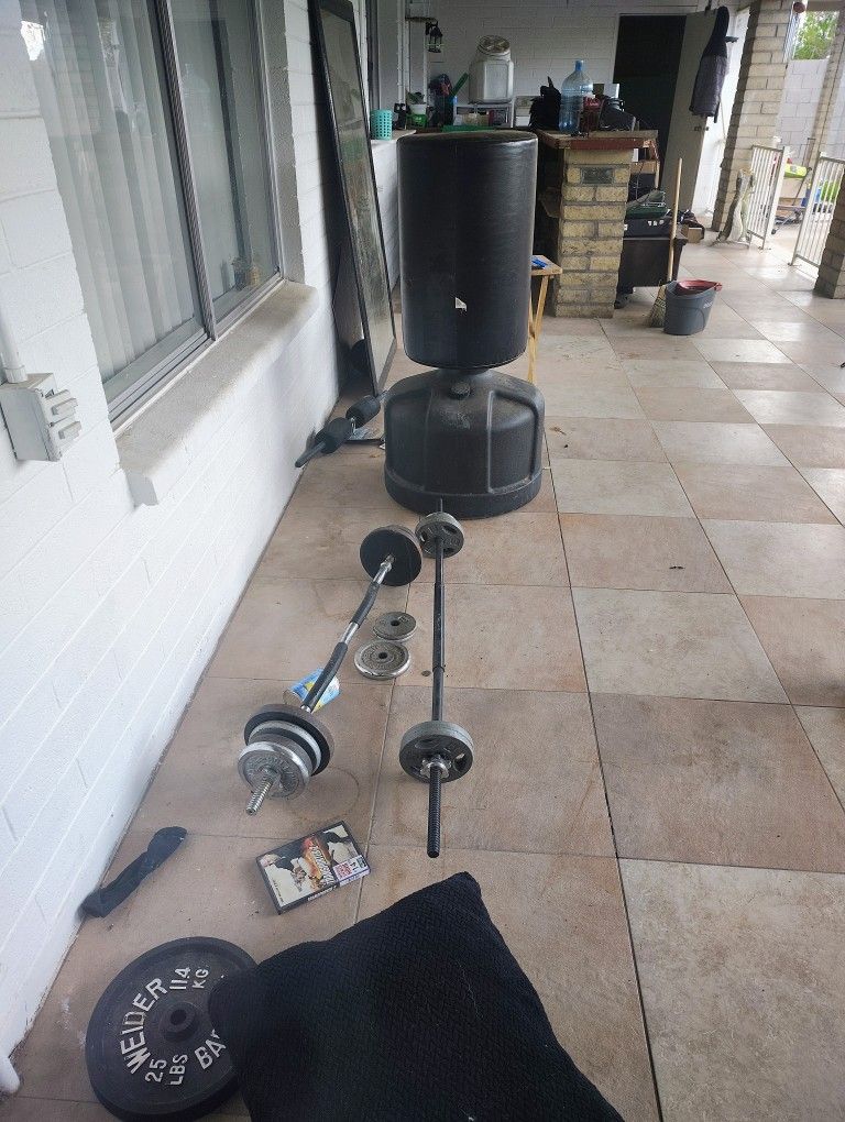 Exercise Equipment Boxing  Bag And Free Weights 