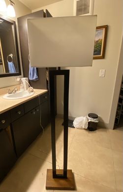 Standing Square Shade Metal & Wood, Black & Brown Nice Modern Floor Lamp