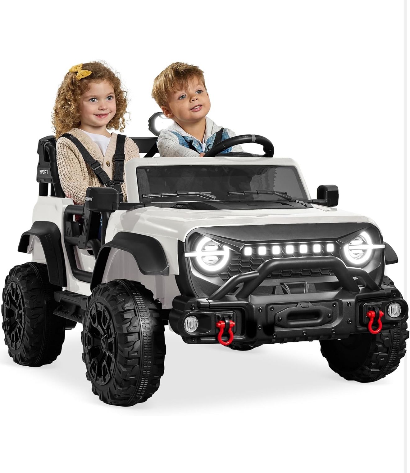 Best Choice Products Kids 24V 2-Seater Electric Ride On Car Truck w/ 132lb Weight Capacity, Parent Control, Bluetooth, LED Lights - White