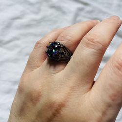 New Womens Black Gold Plated Ring AAA Zircon Stone