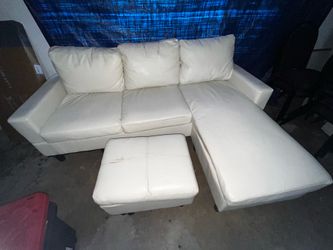 White Sectional Sofa Couch with Chaise and Ottoman Set