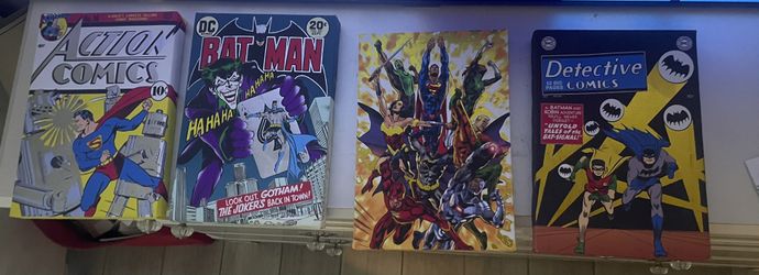  Set of four canvas art prints featuring vintage DC Comics cover art.