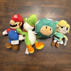 Súper Mario Lot of 4 Super Mario Yoshi Plush Toys Zelda And Green Mushroom